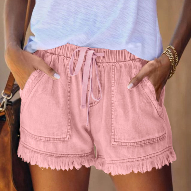 Women's Elastic Waist Casual High Waist Slim Denim Shorts