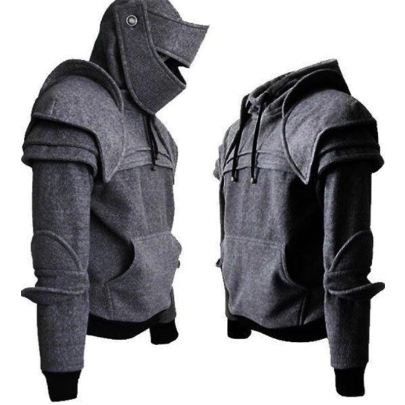 Stylish Mask Knight Cosplay Solid Color Drawstring Hoodie