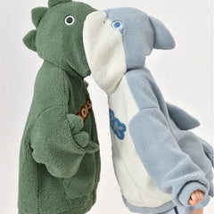 Cartoon Shark Zipper Plush Thick Hooded Coat Outerwear