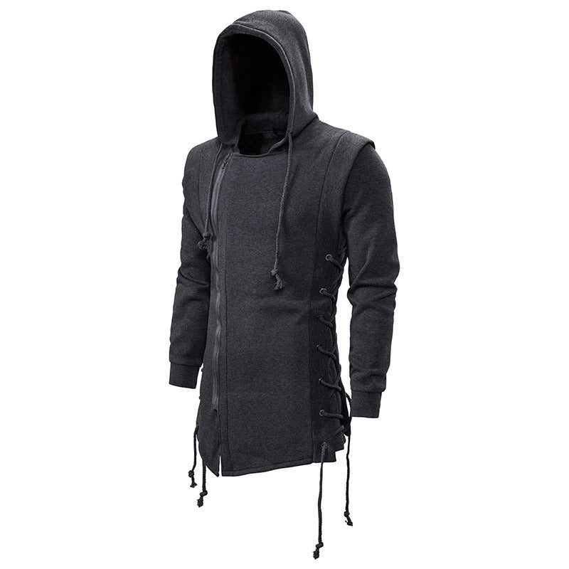 Trendy Men's Zipper Fit Drawstring Long Hoodie