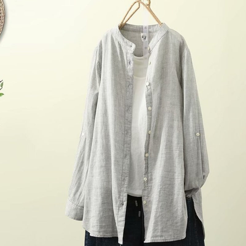 Japanese Retro Women Mid Length Thin Shirt