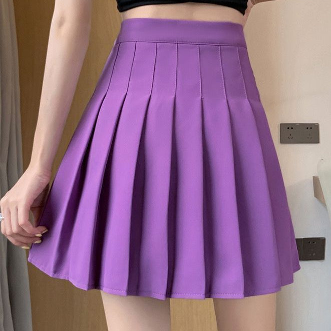 Girls High Waisted A-line Solid Color Pleated Half Skirt