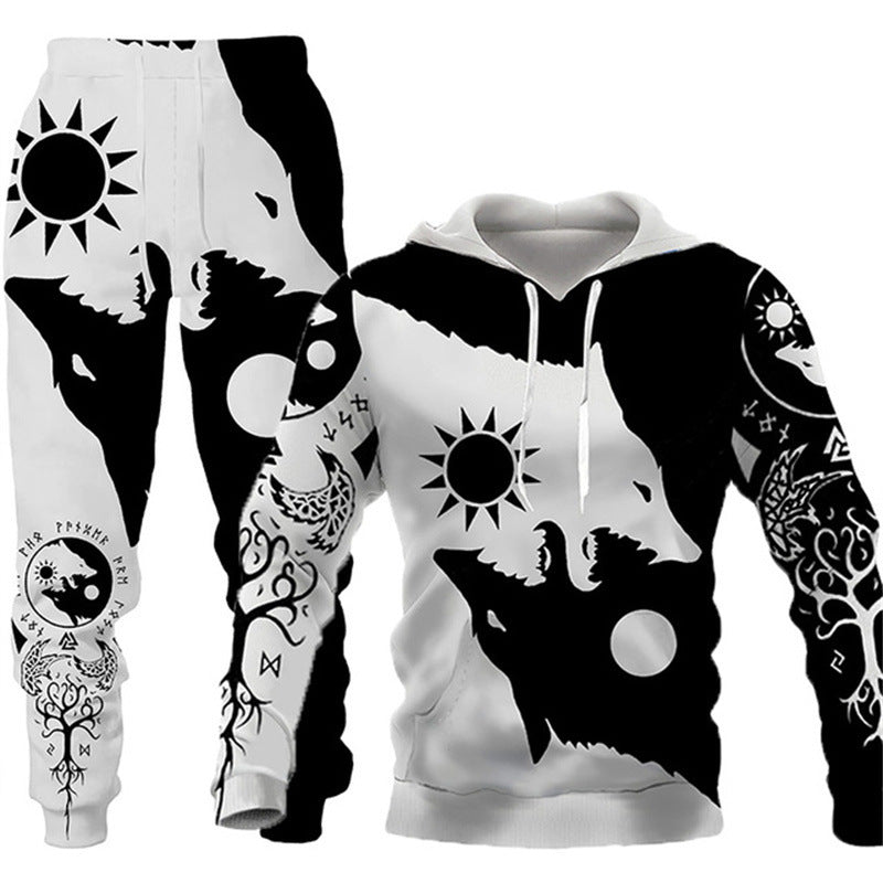 Trendy Men's 3D Animal Print Pullover Hoodie With Pants