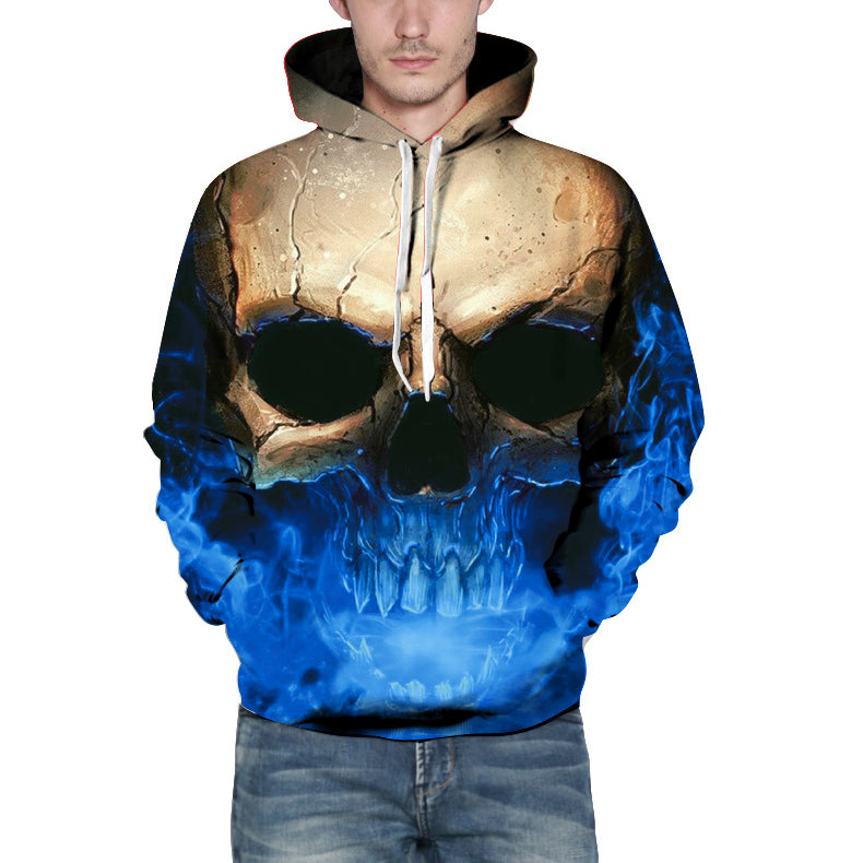 Unisex Cool Skull Print Digital Pullover Hoodie