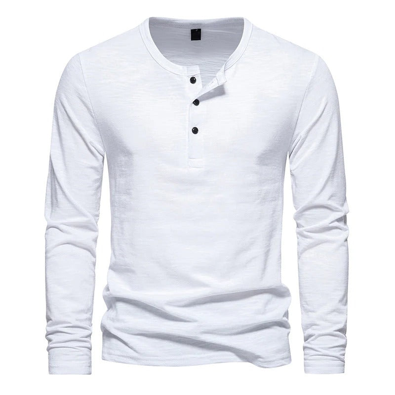 Plain Color Men's Henry Neck Long sleeve T-shirt