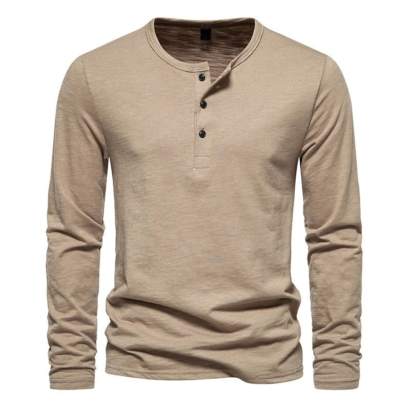 Plain Color Men's Henry Neck Long sleeve T-shirt