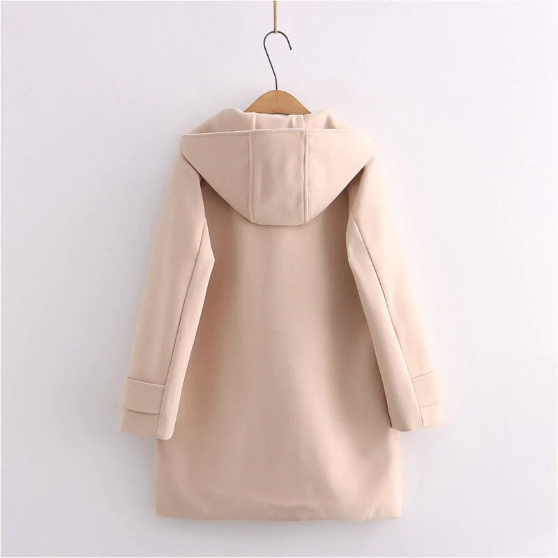 Japanese Fashion Horn Button Long Hooded Coat