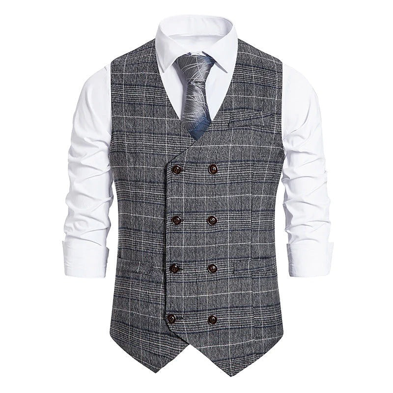 Retro Fashion Men's Striped Double-breasted Vest Suit