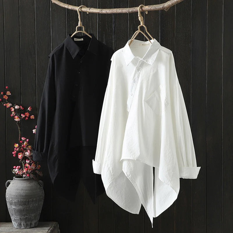 Korean Fashion Asymmetrical Stitching Loose Long Shirt