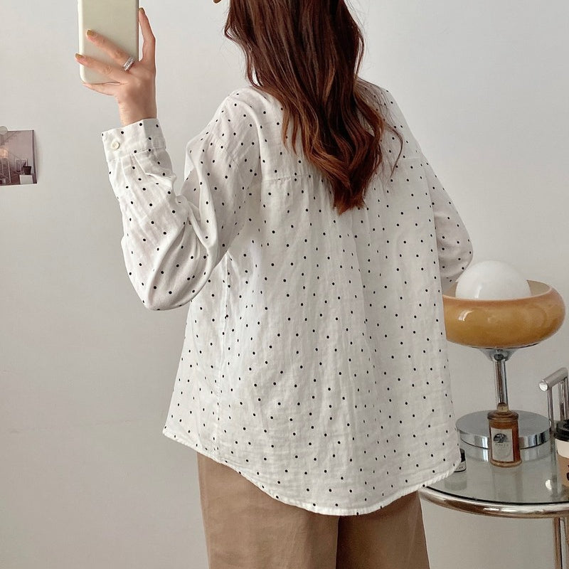 Japanese Mori Cute Bunny Embroidery Dotted Shirt