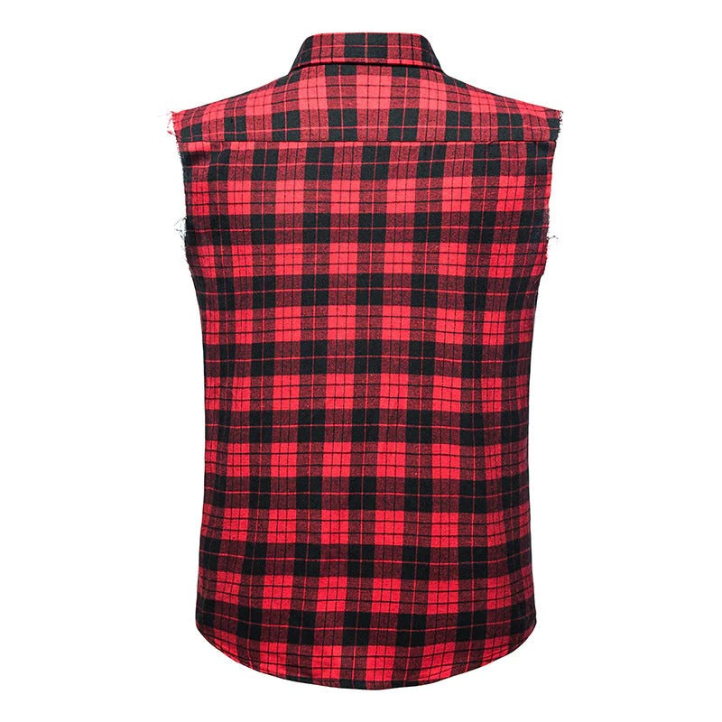 Men's Casual Flannel Plaid Sleeveless Shirt Tank