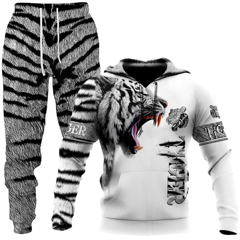 Trendy Men's 3D Animal Print Pullover Hoodie With Pants