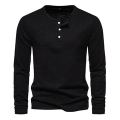 Plain Color Men's Henry Neck Long sleeve T-shirt