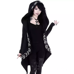 Women's Gothic Punk Style Moon Pattern Hooded Long Coat