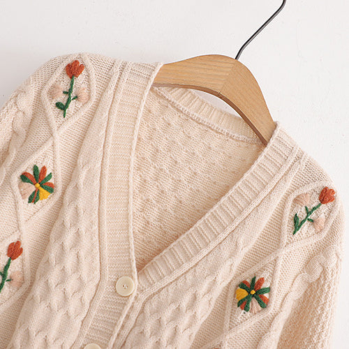 Flower Embroidery Knitted Cardigan Women's Sweater