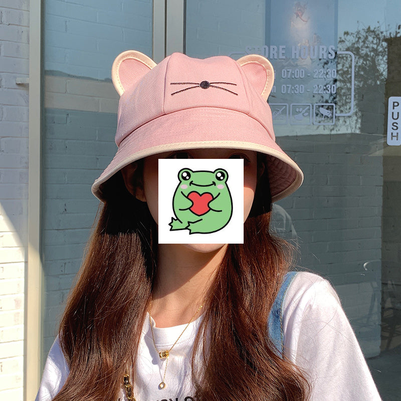 Cute Girls Cat Ears Embroidery Bucket Hat