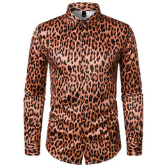 Retro Men's Leopard Print Disco Long Sleeve Shirt