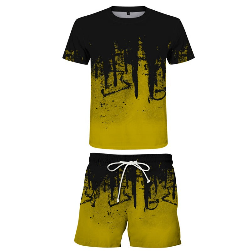 Men's 3D Ink Printed Leisure T-shirt and Shorts Co-ords