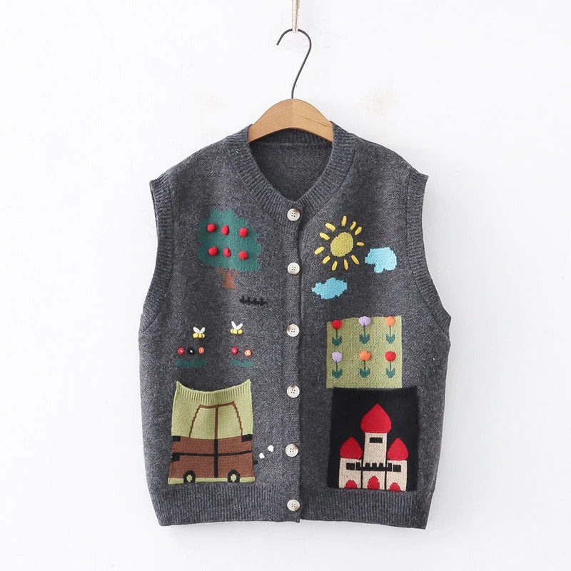 Cute Bees Car Knitted Vest With Shirt