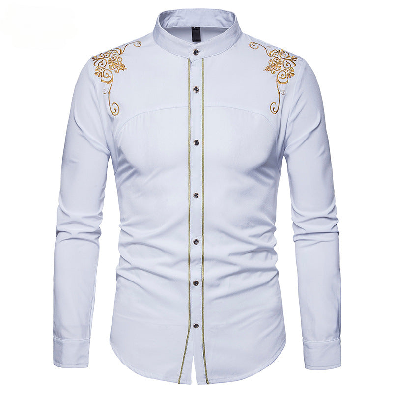 Retro Fashion Men's Floral Embroidery Long Sleeve Shirt