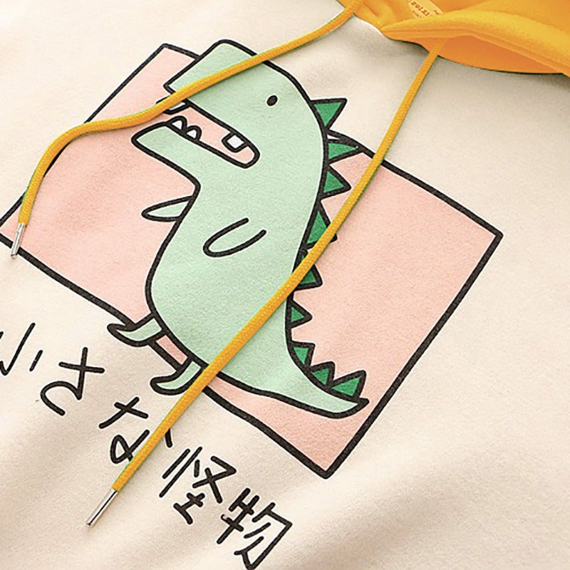 Japanese Style Cute Dinosaur Print Velvet Warm Hoodie