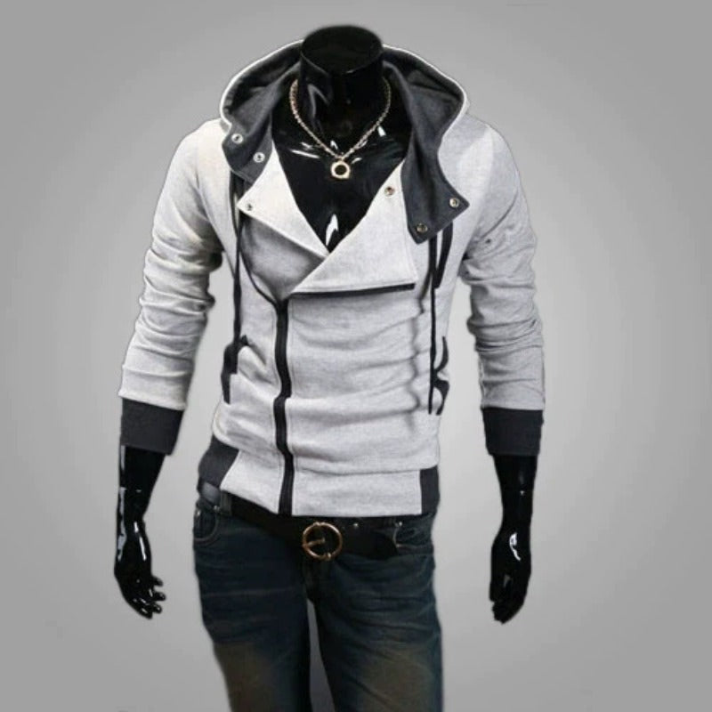 Trendy Men's Slim Solid Color Inclined Zip Up Pullover Hoodie