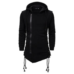 Trendy Men's Zipper Fit Drawstring Long Hoodie