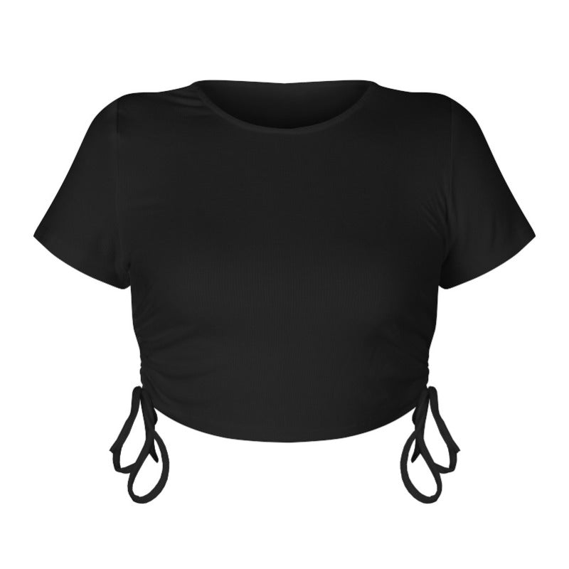 Sexy Women's Straps Round Neck Short Sleeve Crop Top