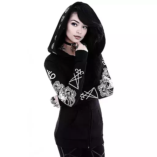 Trendy Irregular Punk Moon Print Witch Black Hoodie